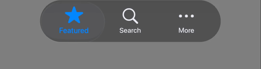 Codename One tab morph in the iOS 27 dark appearance