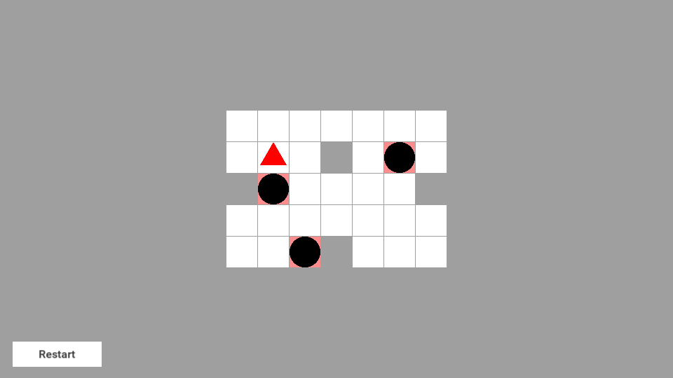 Sokoban running on the Codename One runtime with the level complete: each of the three balls is on a target tile