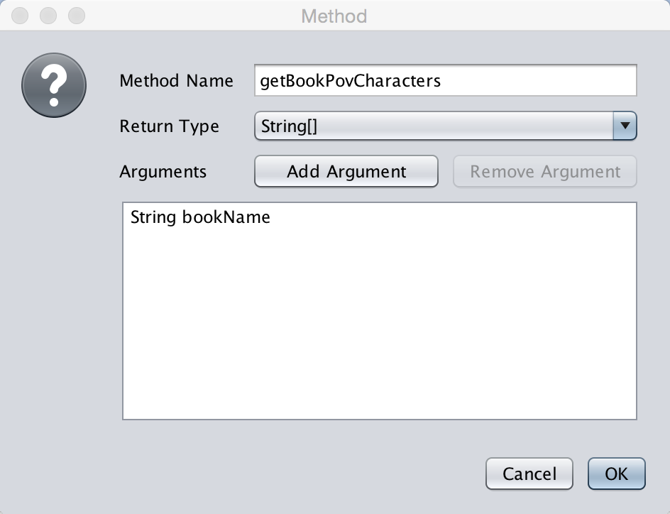 Add the methods and their arguments/return types. Once you finished adding all of those press the "Generate" button